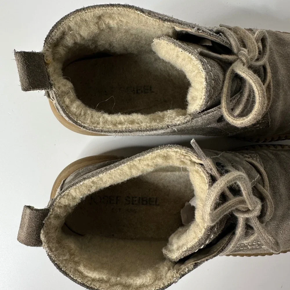 Josef Seibel Maren 02 Chukka Boots Taupe Gray Suede Fleece Lined Sz 37/US 6.5-7‎